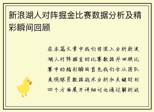 新浪湖人对阵掘金比赛数据分析及精彩瞬间回顾